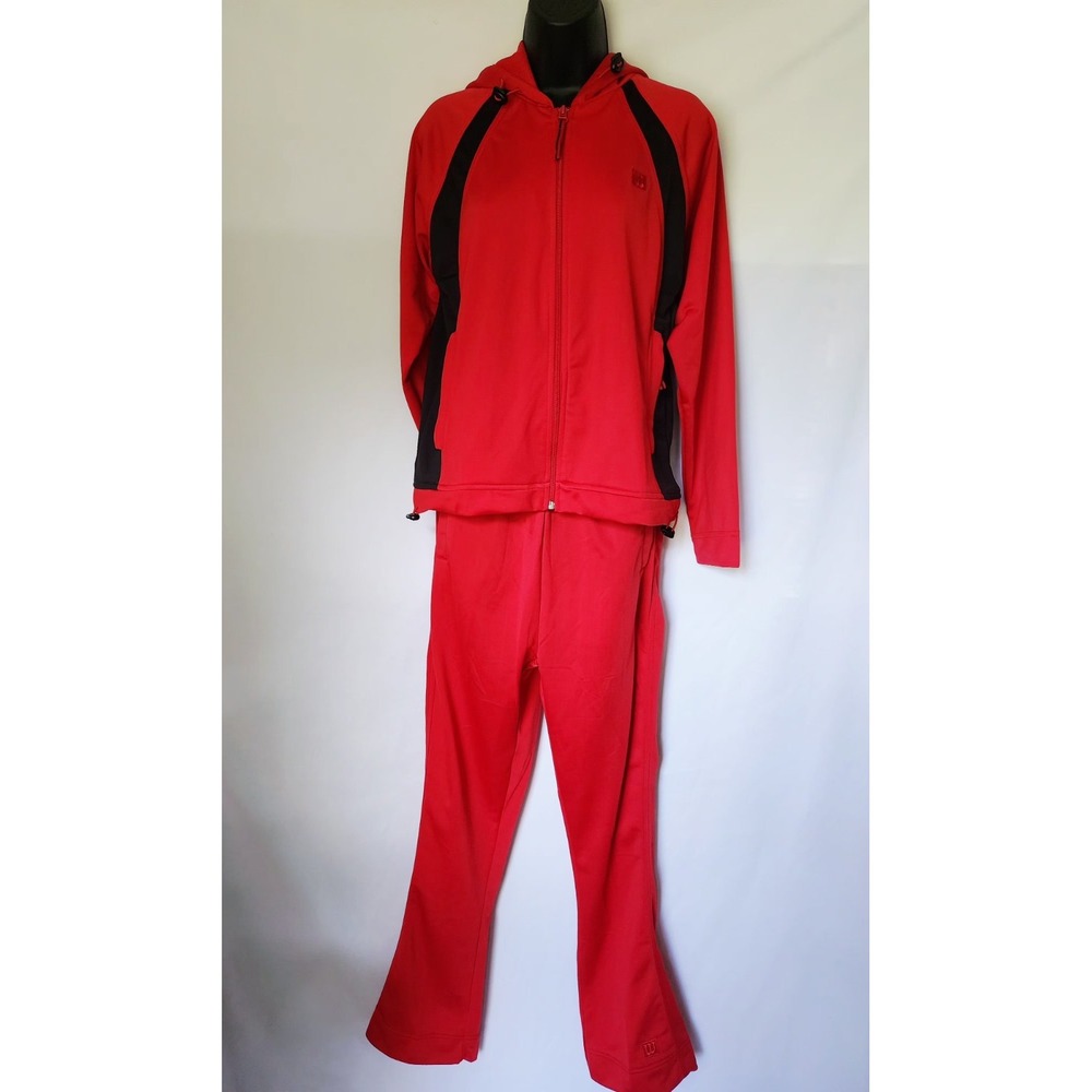 VINTAGE WILSON SPORT HOODIE AND PANT SET RED & BLACK MENS SIZE MEDIUM RARE‎ FIND